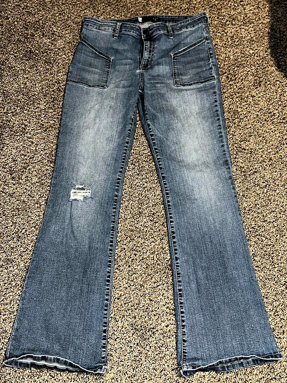 KUT from the Kloth Ana Patch Pocket Flare Jeans Blue Waist 12